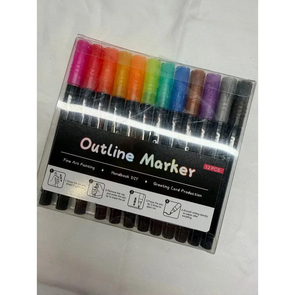 Outline Marker Set – Multi‑Color Metallic Shadow Pens –New